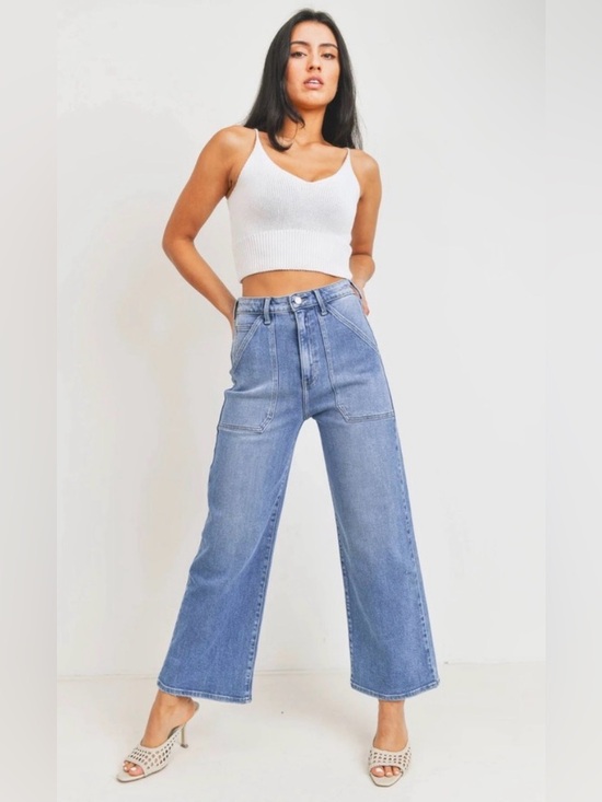 Just Black Denim - JUST BLACK DENIM Patch Pockets High Rise Cargo Pocket Wide Leg Size 28 EUC